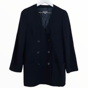 Giorgio Armani Made in Italy Black Double‎ Breasted Long Blazer Jacket Size 8